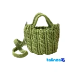 Handmade Women's Shoulder Bag with Tassel Green - Packaging view showing label and
