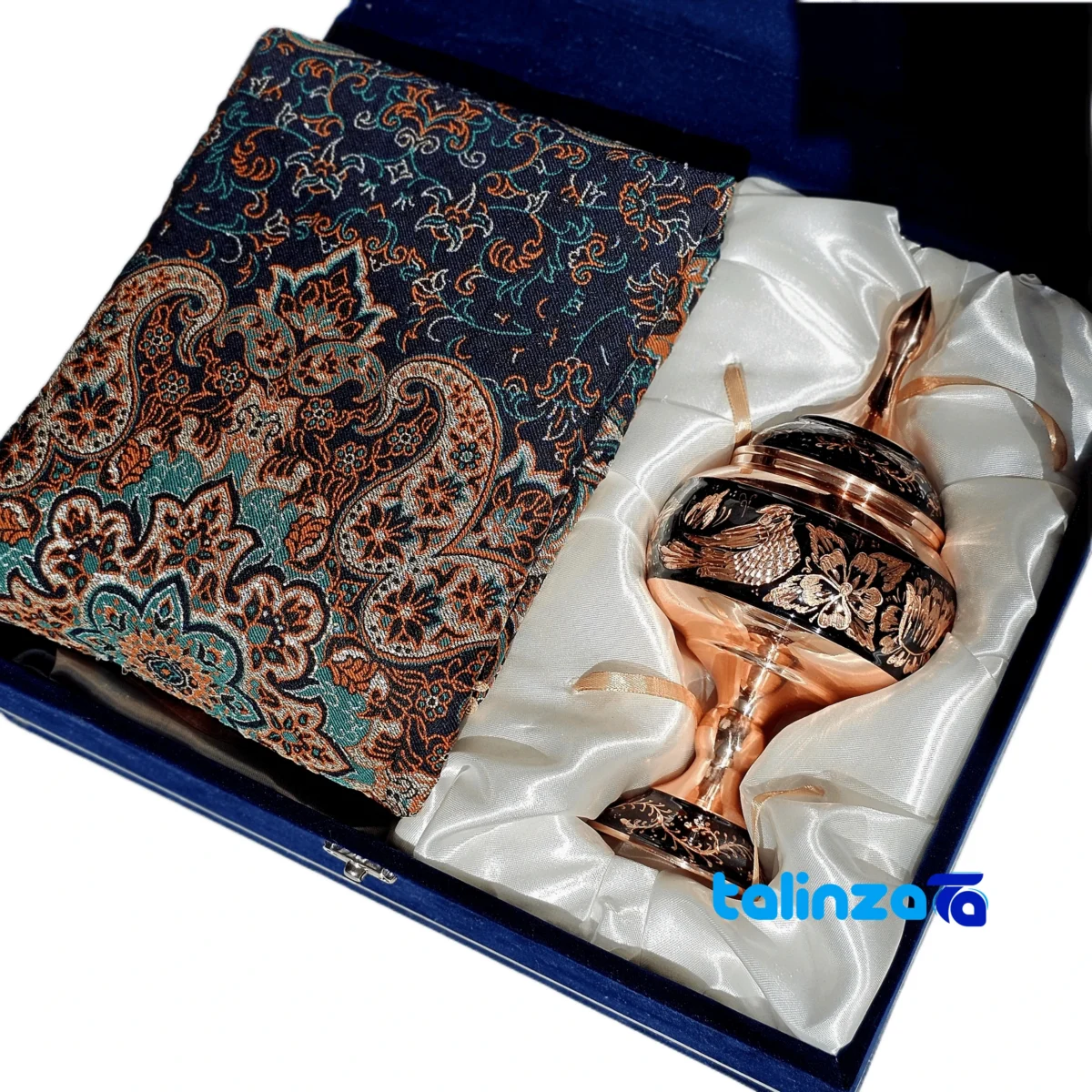 Packaging view of Negarstaneh Gift Set Copper and Termeh Unique Design label
