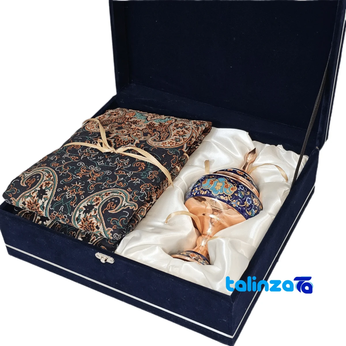 Packaging view of Negarestan Gift Set Copper and Termeh Elegant Design label