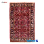 Handwoven Persian Rug Geometric Design Red - Detail view showing pile texture close-up