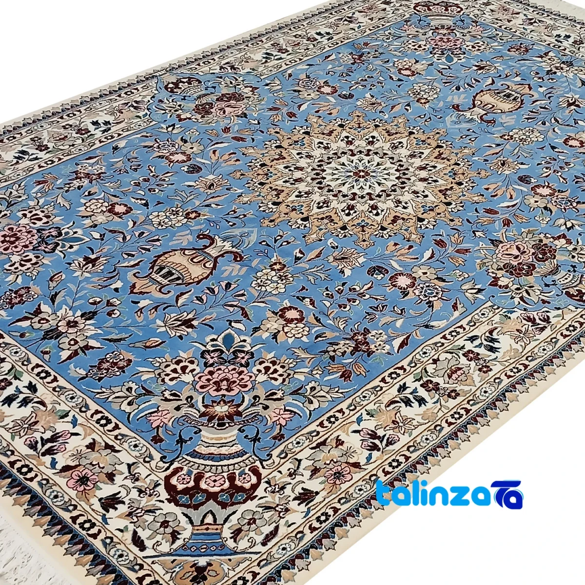 Nain Handwoven Rug Blue Traditional Design Hand wash only material and craftsmanship (Weave close-up)