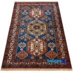 Khorasan Handwoven Rug Blue Geometric Design material and craftsmanship (Weave close-up)