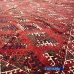 Turkmen Handwoven Carpet Red pile texture close-up (Detail view)