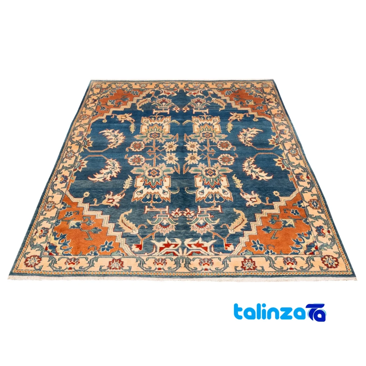 Detail view of Si Persia Handwoven Rug Elegant Blue Design pile texture close-up