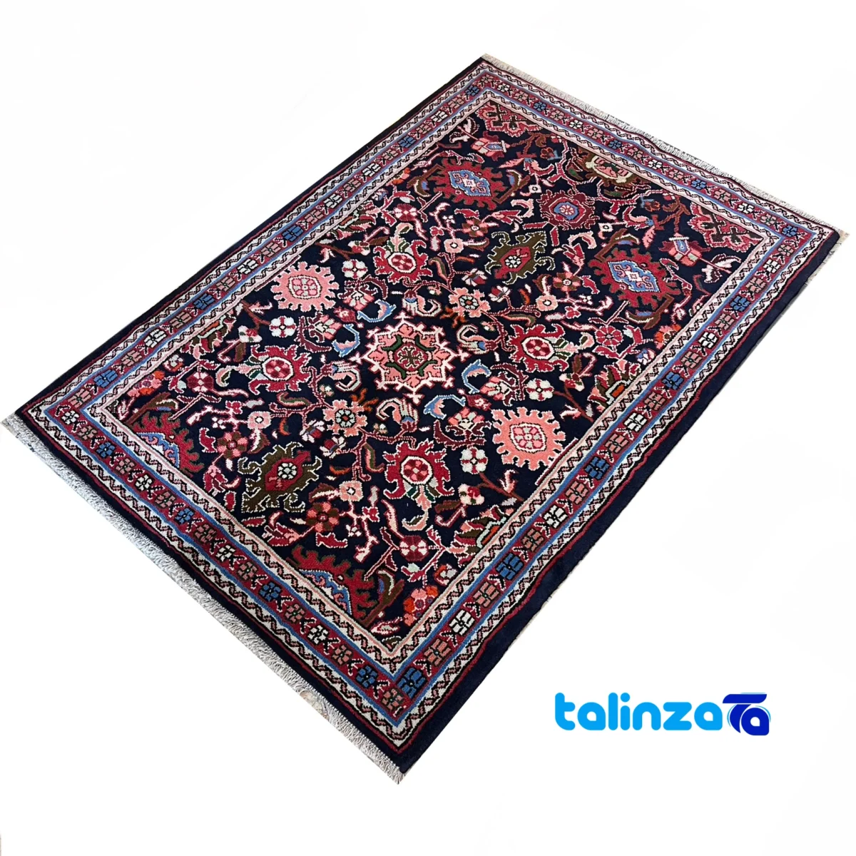 Handwoven Persian Carpet Hamadan Design - Navy Blue - Detail view showing pile texture close-up