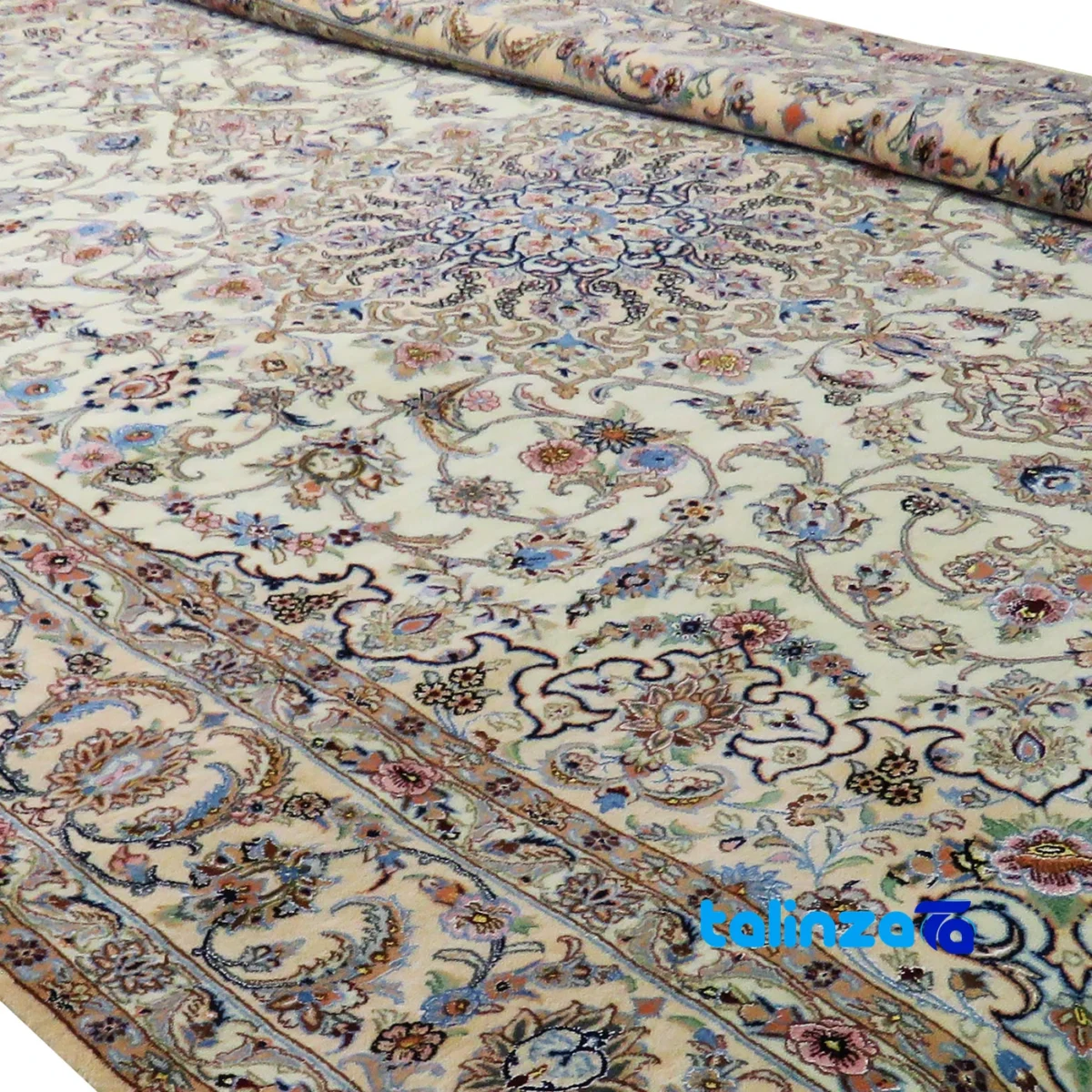 Detail view of Nain Handwoven Carpet Traditional Design pile texture close-up
