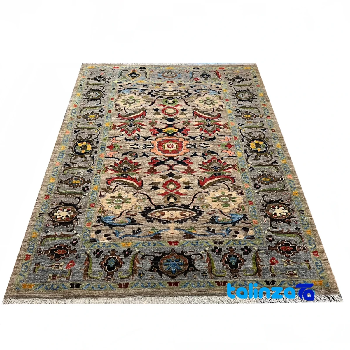 Weave close-up of Qashqai Handwoven Rug Stunning Design Gray material and craftsmanship