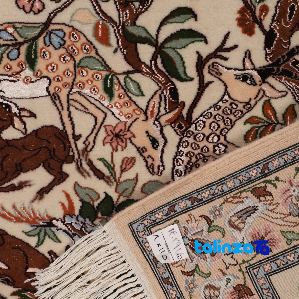 Handwoven Persian Rug Hunting Design - Detail view showing pile texture close-up