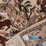 Handwoven Persian Rug Hunting Design - Detail view showing pile texture close-up