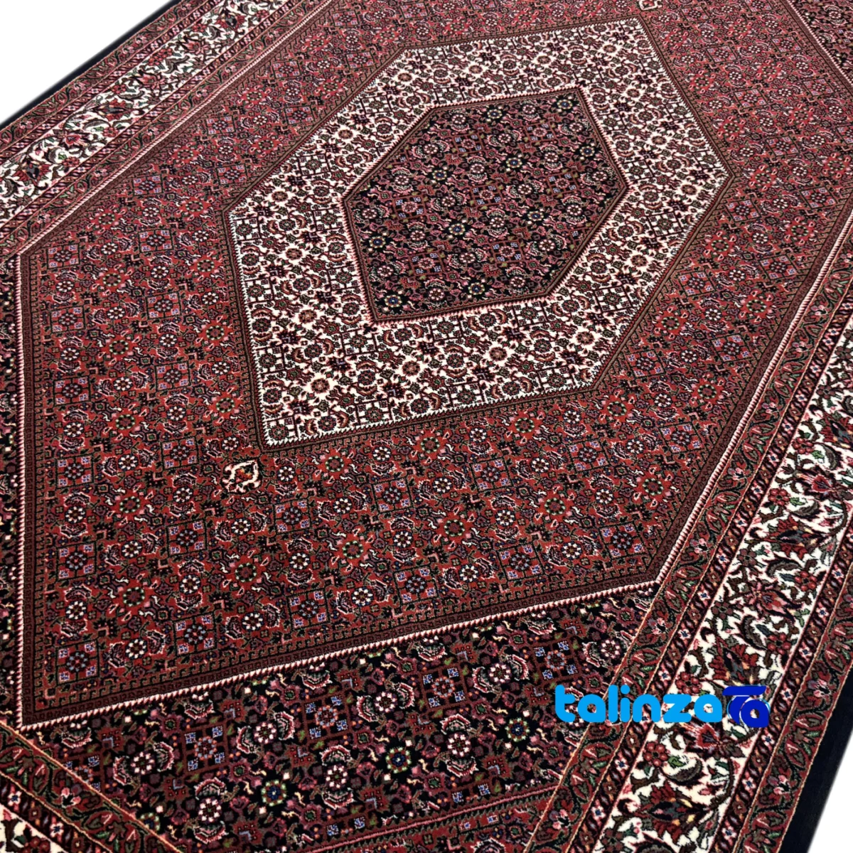 Bijar Handwoven Area Rug Colorful Design - Detail view showing pile texture close-up