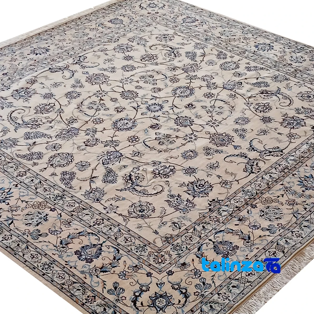 Detail view of Nain Handwoven Carpet Square Design Cream Hand washable pile texture close-up