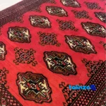 Traditional Handwoven Red Turkmen Carpet Hand wash only - Detail view showing pile texture close-up