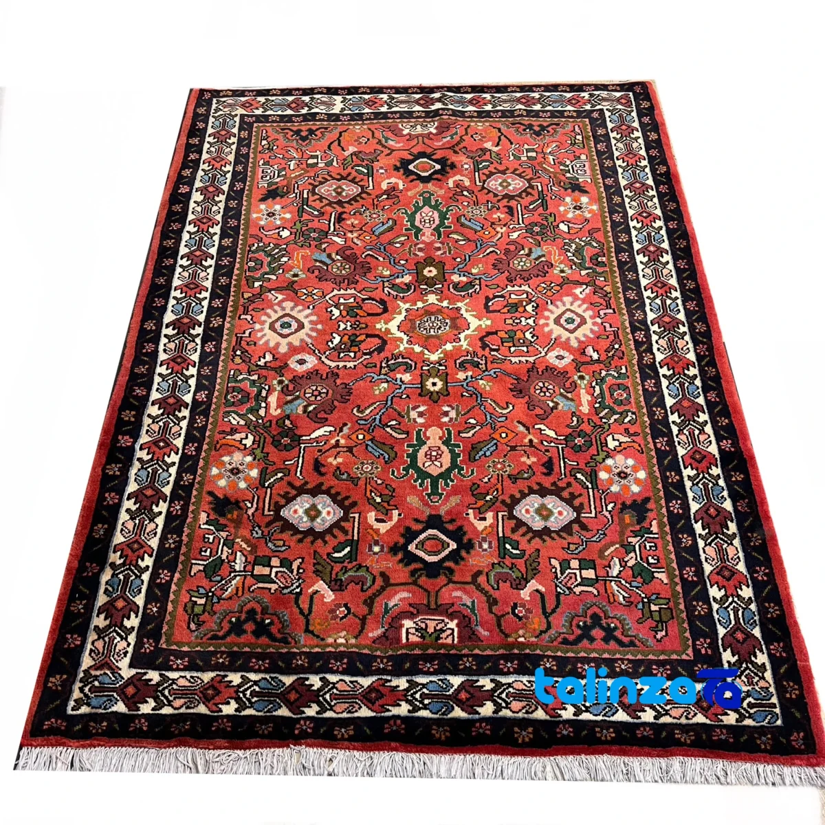 Detail view of Handwoven Carpet Hamadan Design Beautiful Copper pile texture close-up