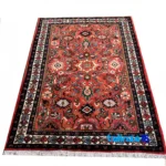 Detail view of Handwoven Carpet Hamadan Design Beautiful Copper pile texture close-up