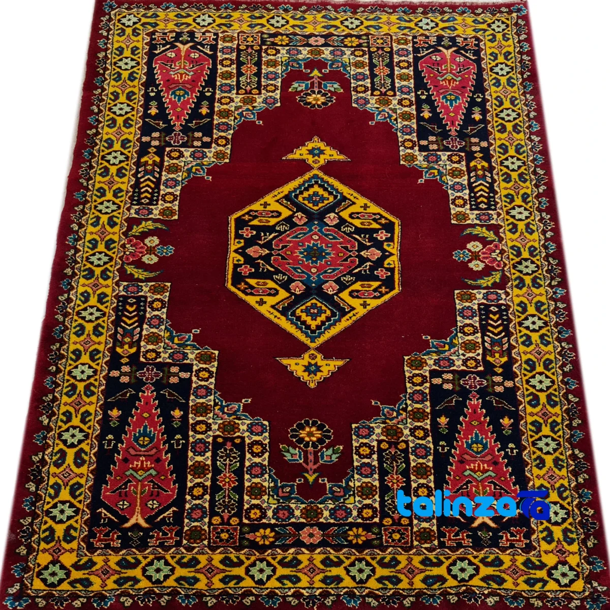 Handwoven Persian Rug Rectangular Traditional Design - Detail view showing pile texture close-up