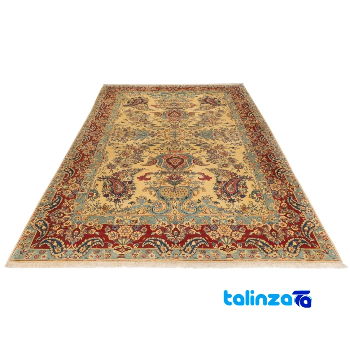 Cypress Persian Handwoven Rug Floral Design Yellow material and craftsmanship (Weave close-up)