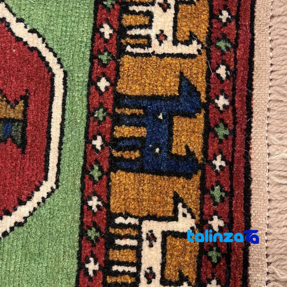 Turkmen Handwoven Carpet Red By hand material and craftsmanship (Weave close-up)