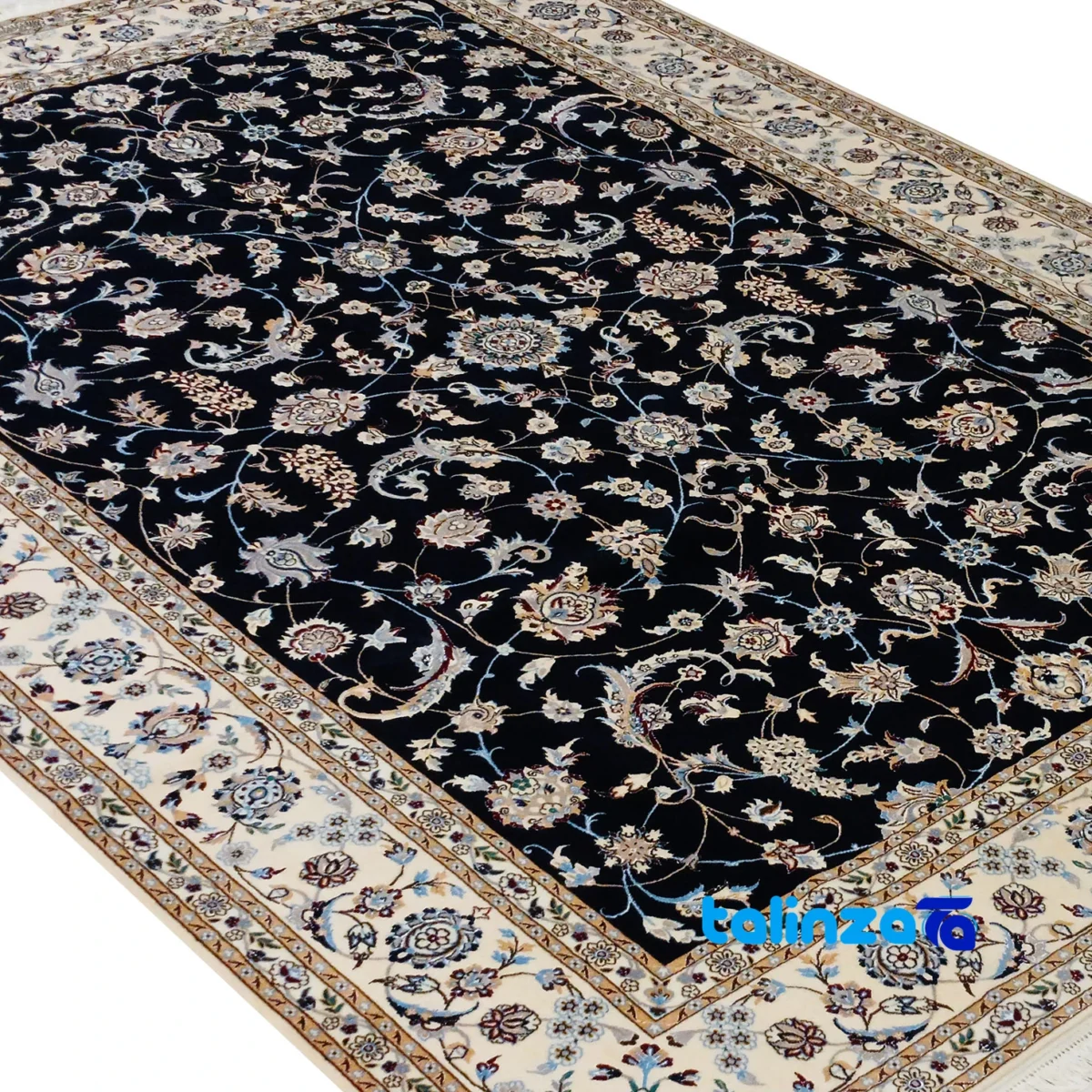 Weave close-up of Nain Handmade Carpet Afsahan Design Navy Blue material and craftsmanship