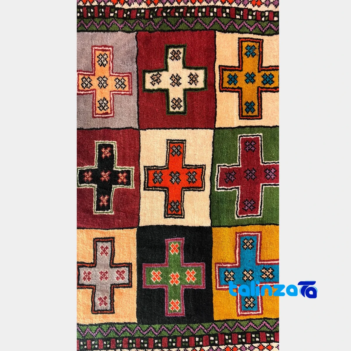 Weave close-up of Turkmen Handwoven Carpet Red Design material and craftsmanship