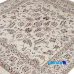 Nain Handwoven Carpet Square Design Natural Dye Cream - Detail view showing pile texture close-up
