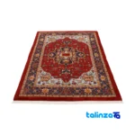 Detail view of Si Persia Handwoven Carpet Luxurious Burgundy Design pile texture close-up