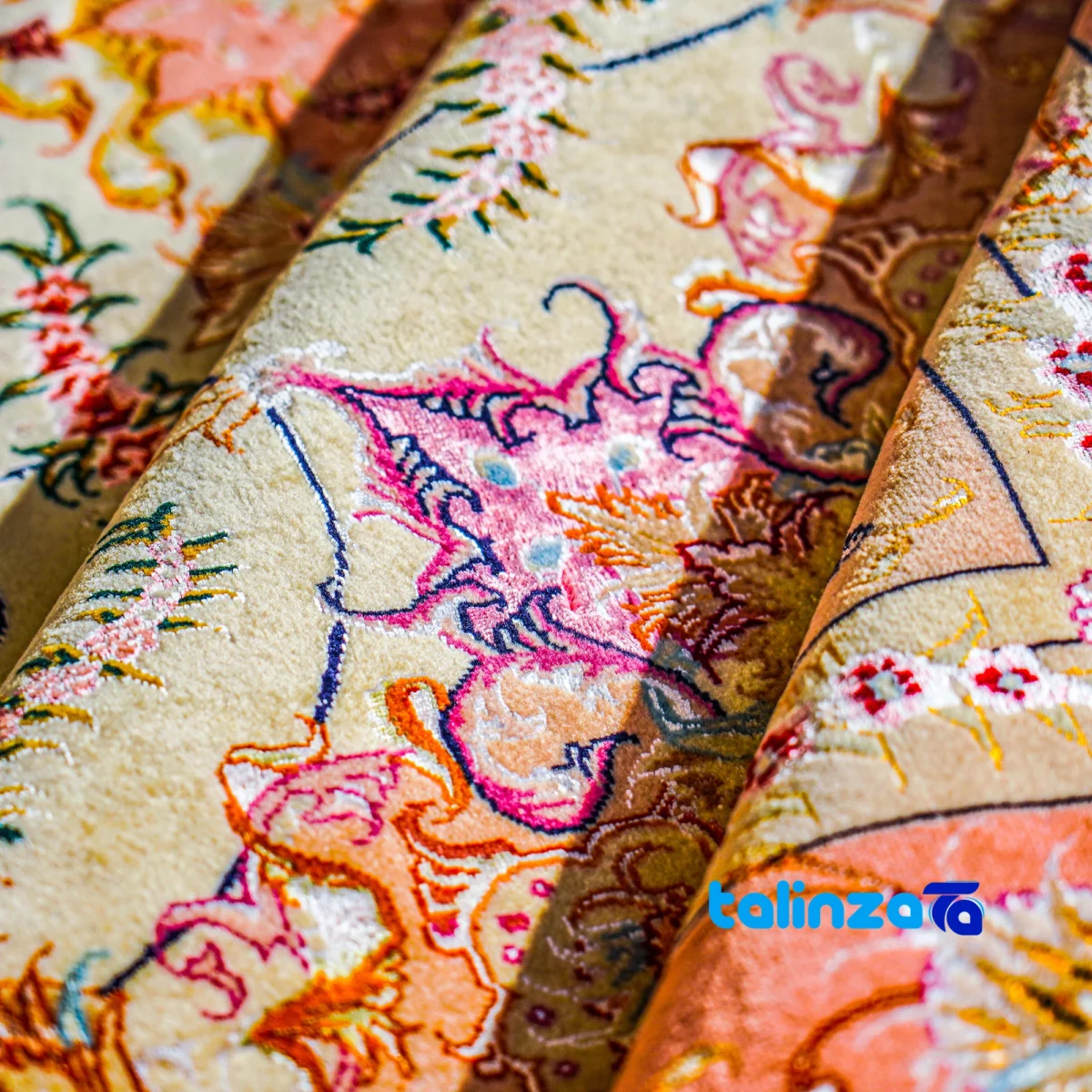 Handwoven Tabriz Carpet Cream - Weave close-up showing material and craftsmanship