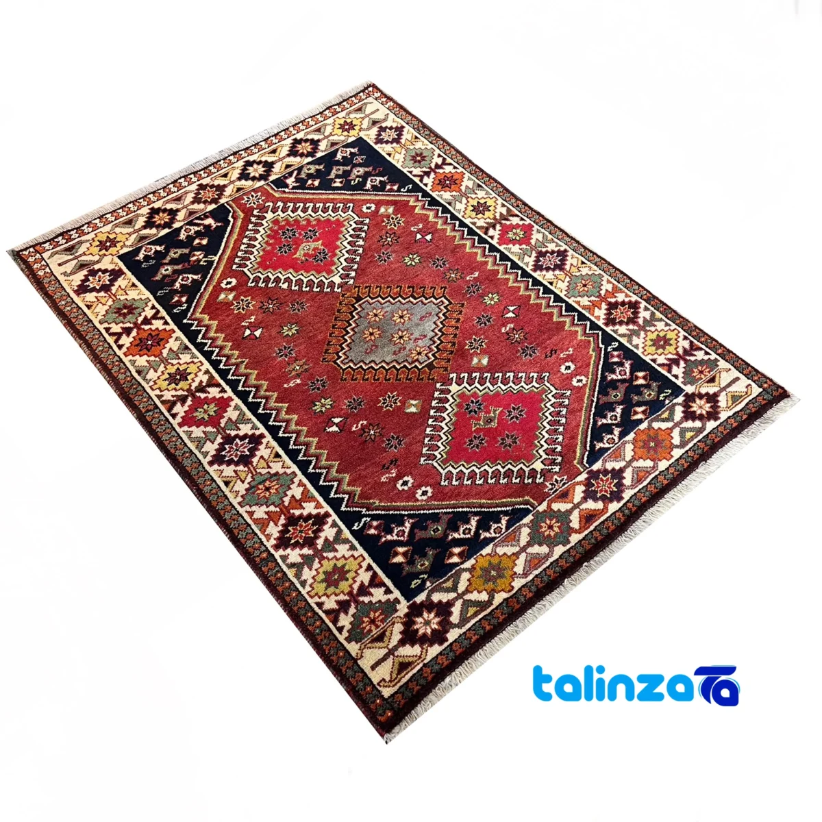 Persian Handwoven Rug Geometric Design Copper - Weave close-up showing material and craftsmanship
