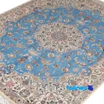 Nain Handwoven Rug Lattice Design Blue - Detail view showing pile texture close-up