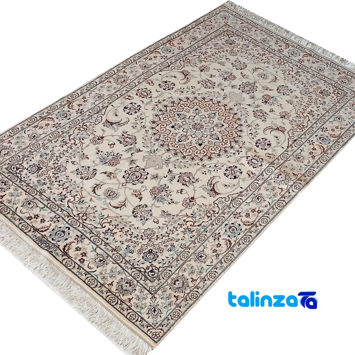 Nain Handwoven Rug Latchak Design Cream material and craftsmanship (Weave close-up)