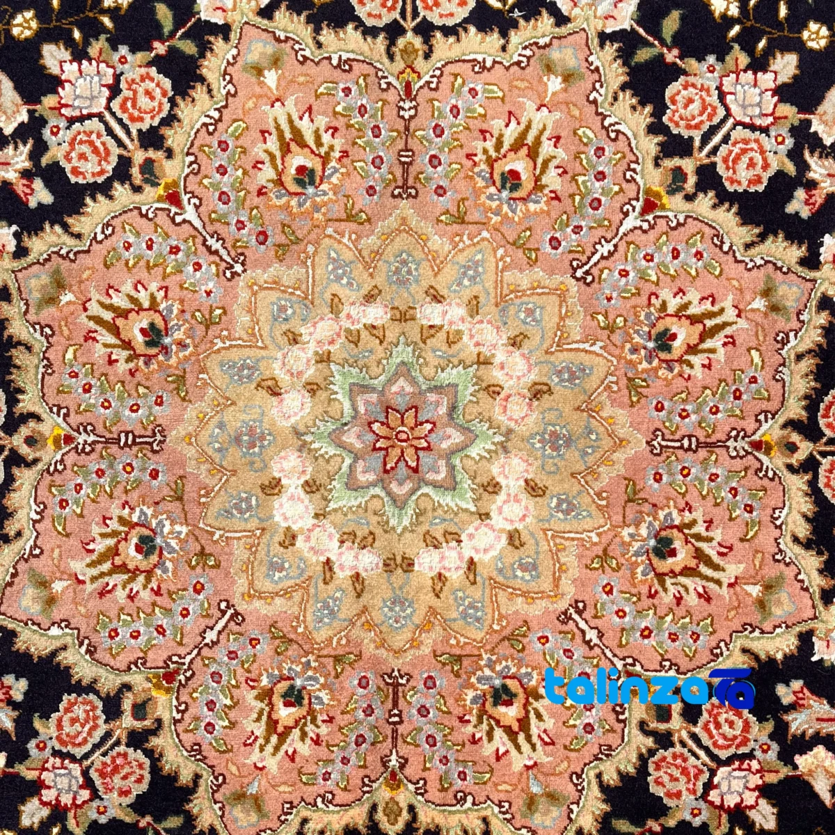 Weave close-up of Handmade Tabriz Carpet NKP.RJ101 Navy material and craftsmanship