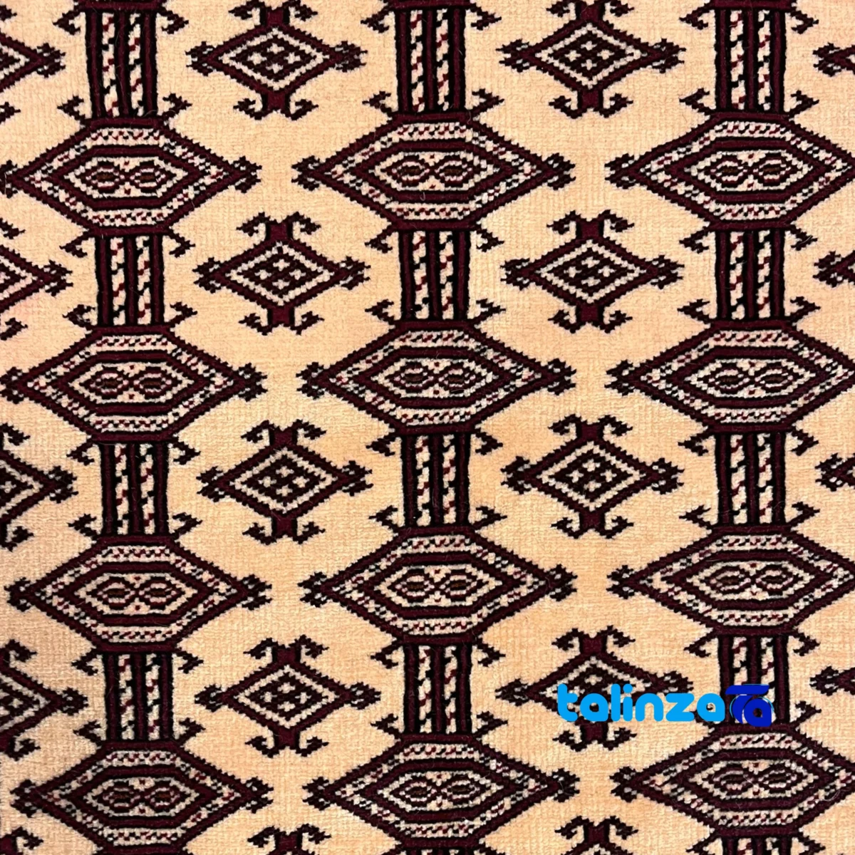 Turkmen Handwoven Carpet Red Design Hand wash - Detail view showing pile texture close-up