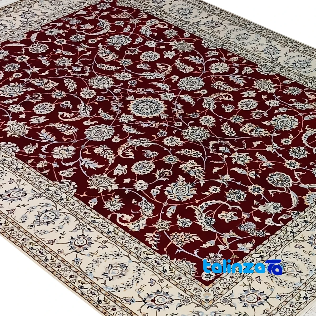 Nain Handwoven Carpet Afshan Design Luxurious Red By hand pile texture close-up (Detail view)