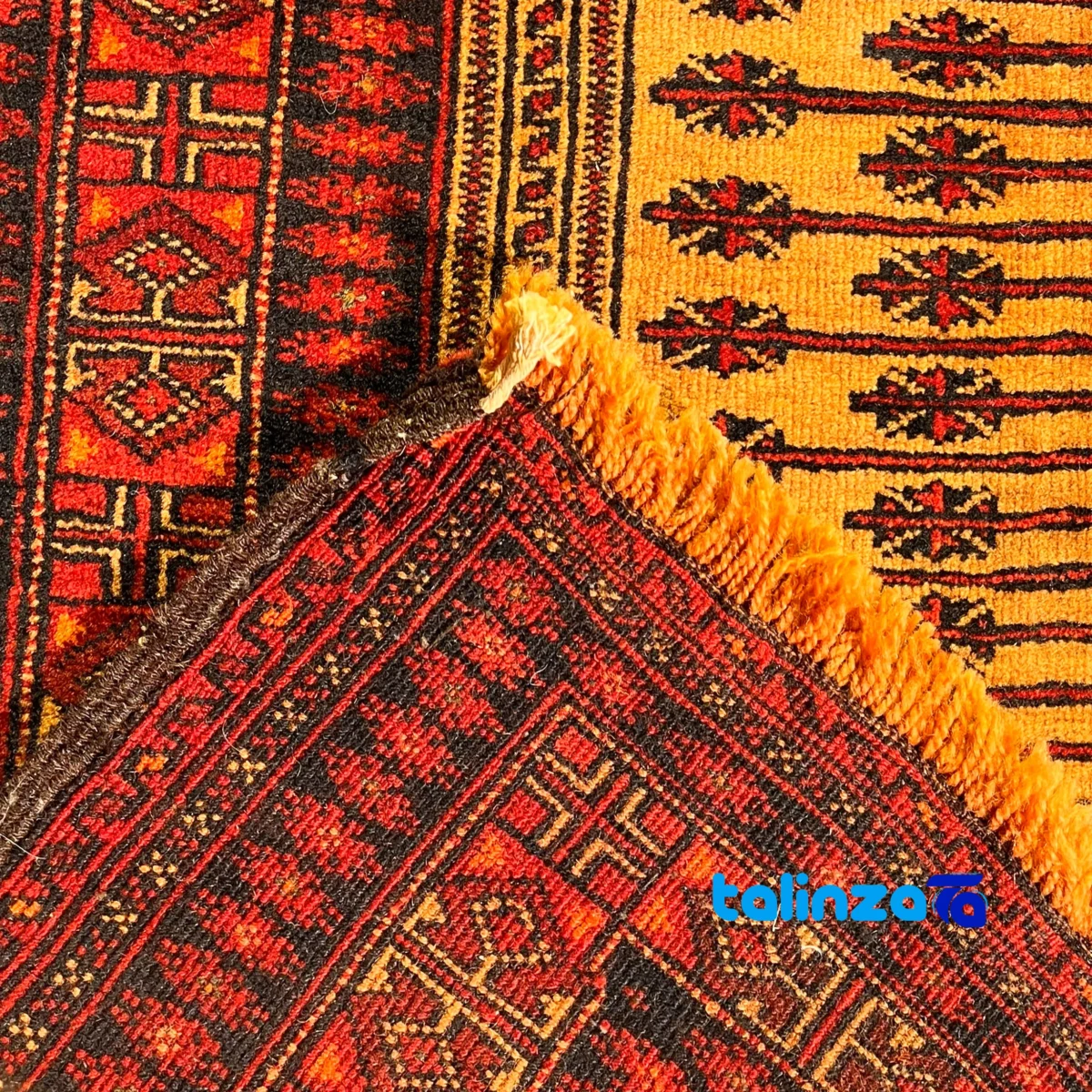 Handwoven Red Baloch Runner Rug material and craftsmanship (Weave close-up)