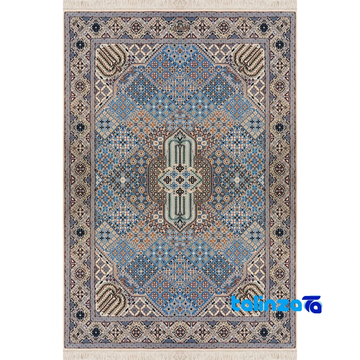 Nain Persian Rug Handwoven Blue Design material and craftsmanship (Weave close-up)