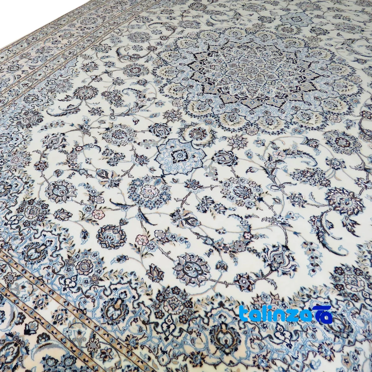 Detail view of Nain Handwoven Carpet 9 Square Meters Elegant Design pile texture close-up