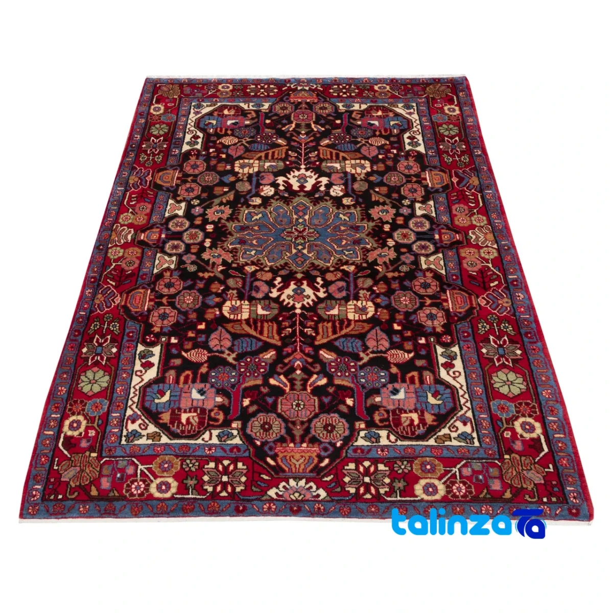 C Persia Handwoven Rug Elegant Navy Design Hand wash material and craftsmanship (Weave close-up)