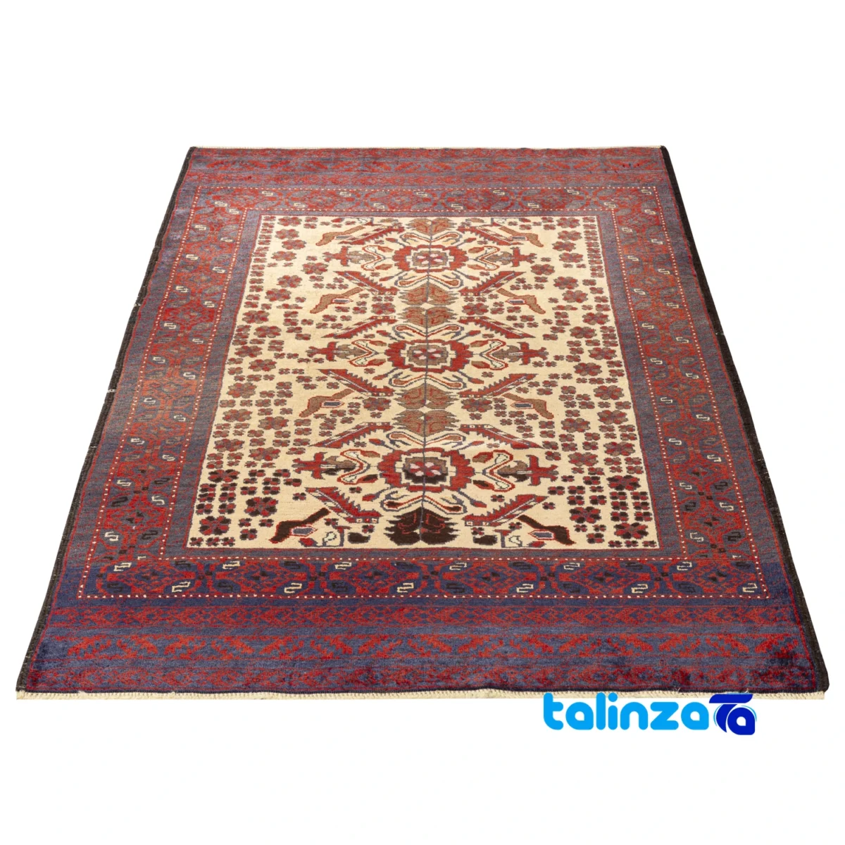 Handwoven Persian Rug Baloch Design Natural Dye Cream material and craftsmanship (Weave close-up)