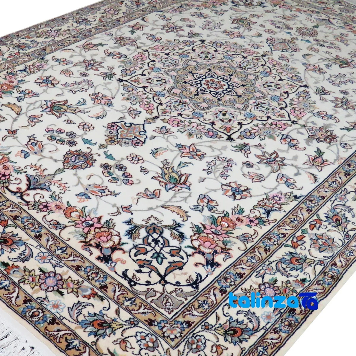 Nain Handwoven Carpet Rectangular Cream Design 10 kilograms - Weave close-up showing material and craftsmanship