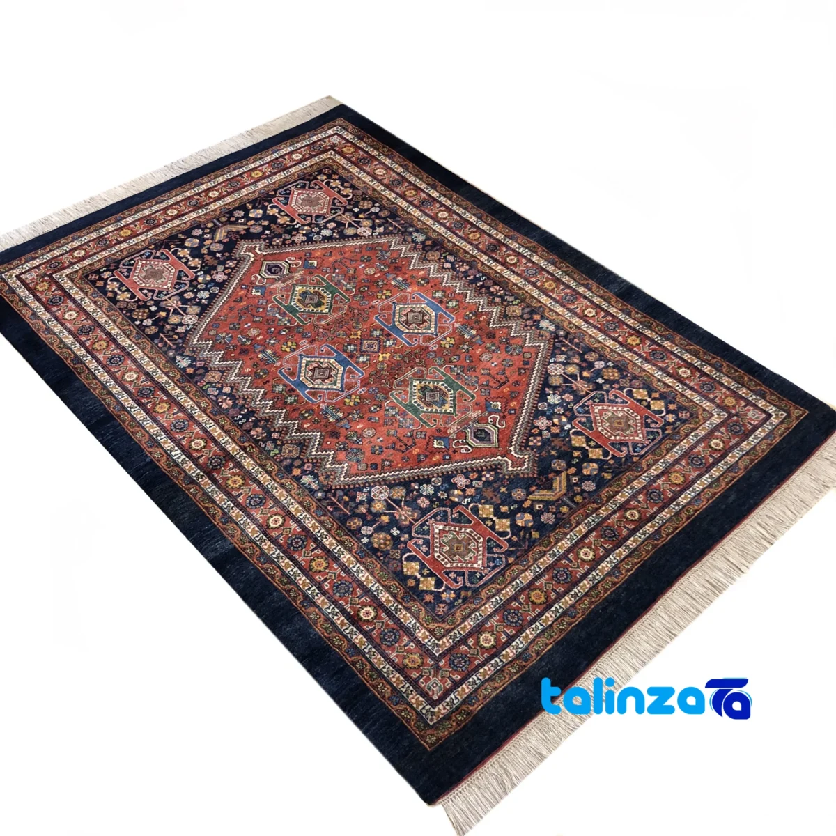 Detail view of Qashqai Handwoven Carpet Traditional Design pile texture close-up