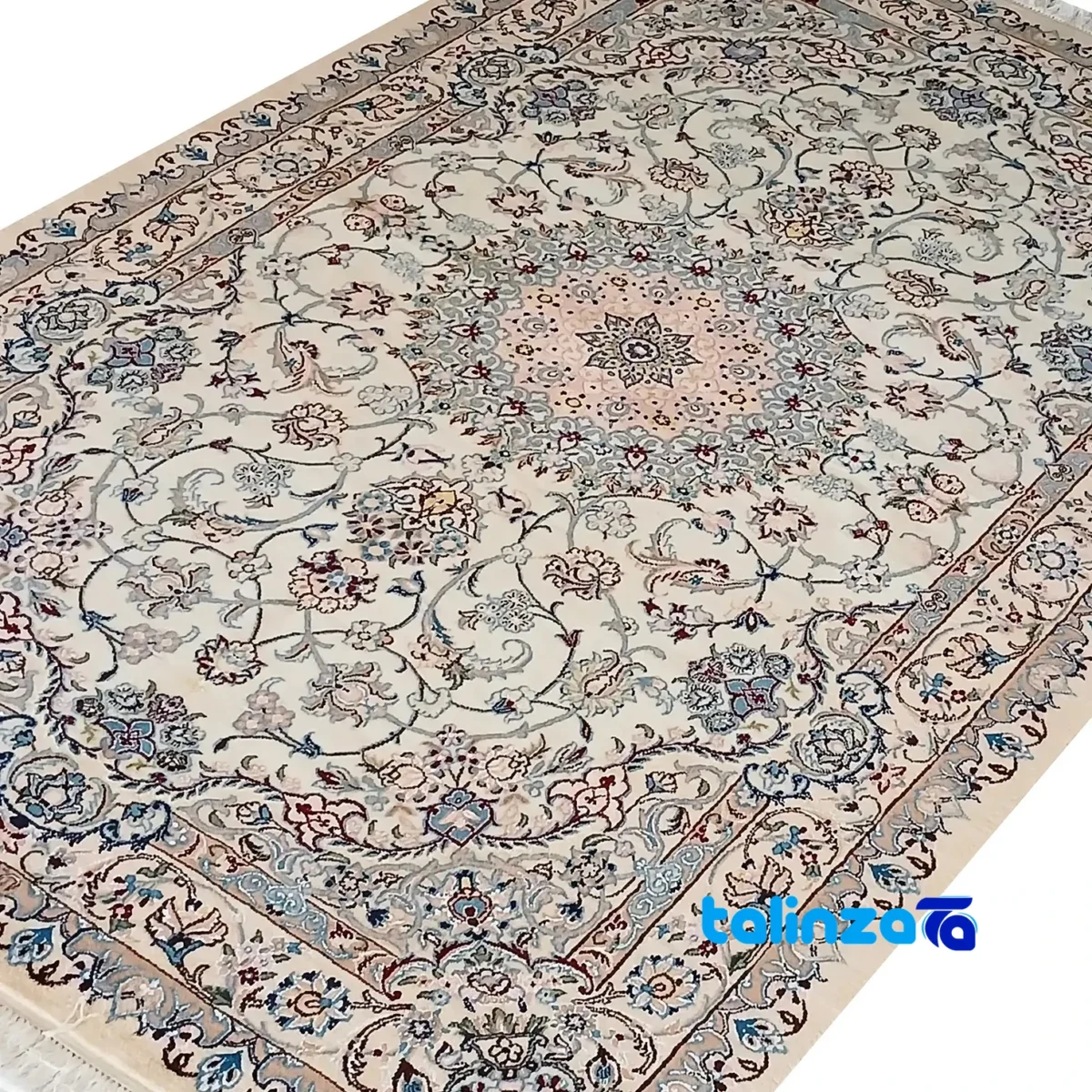 Nain Handwoven Carpet Latchak Design Cream material and craftsmanship (Weave close-up)