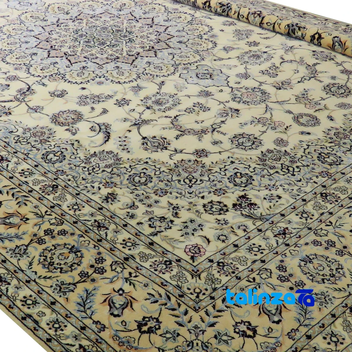Nain Handwoven Carpet Cream Design - Detail view showing pile texture close-up