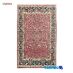 Detail view of Handwoven Carpet Red with Blue Borders pile texture close-up