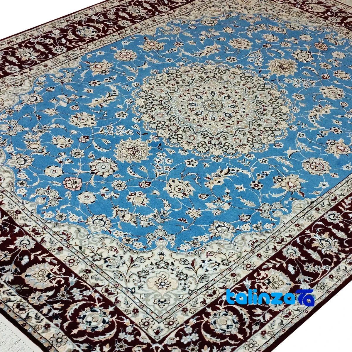 Nain Handwoven Rug Traditional Design Blue - Detail view showing pile texture close-up