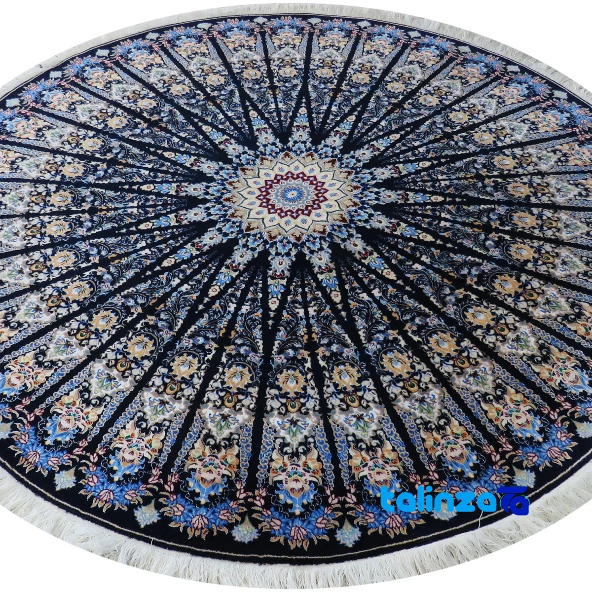 Nain Handwoven Round Carpet 3. Unique Design Navy - Weave close-up showing material and craftsmanship
