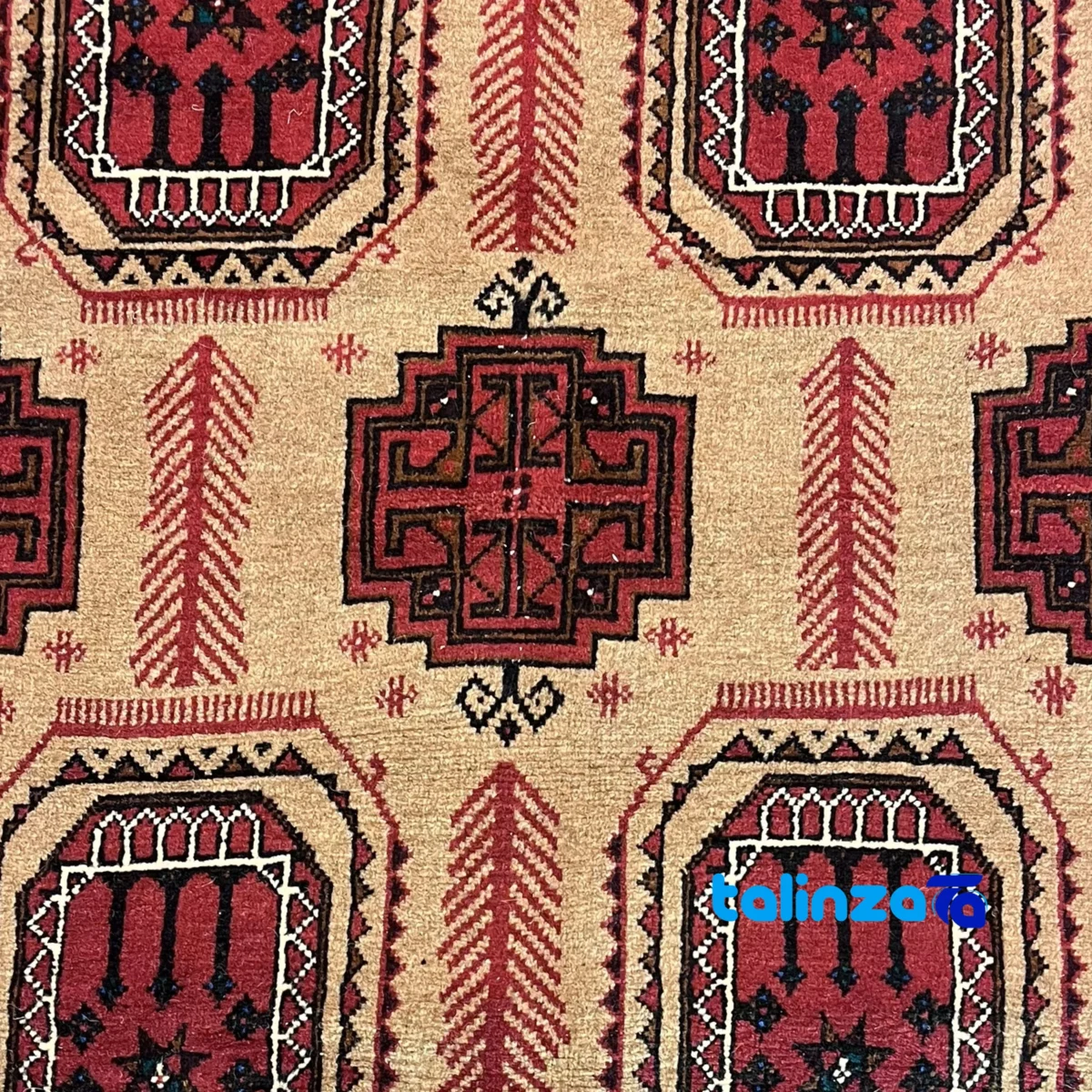 Turkmen Handmade Carpet Stylish Brown pile texture close-up (Detail view)