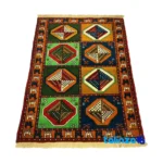 Detail view of NKP Handwoven Area Rug Red Traditional Design pile texture close-up