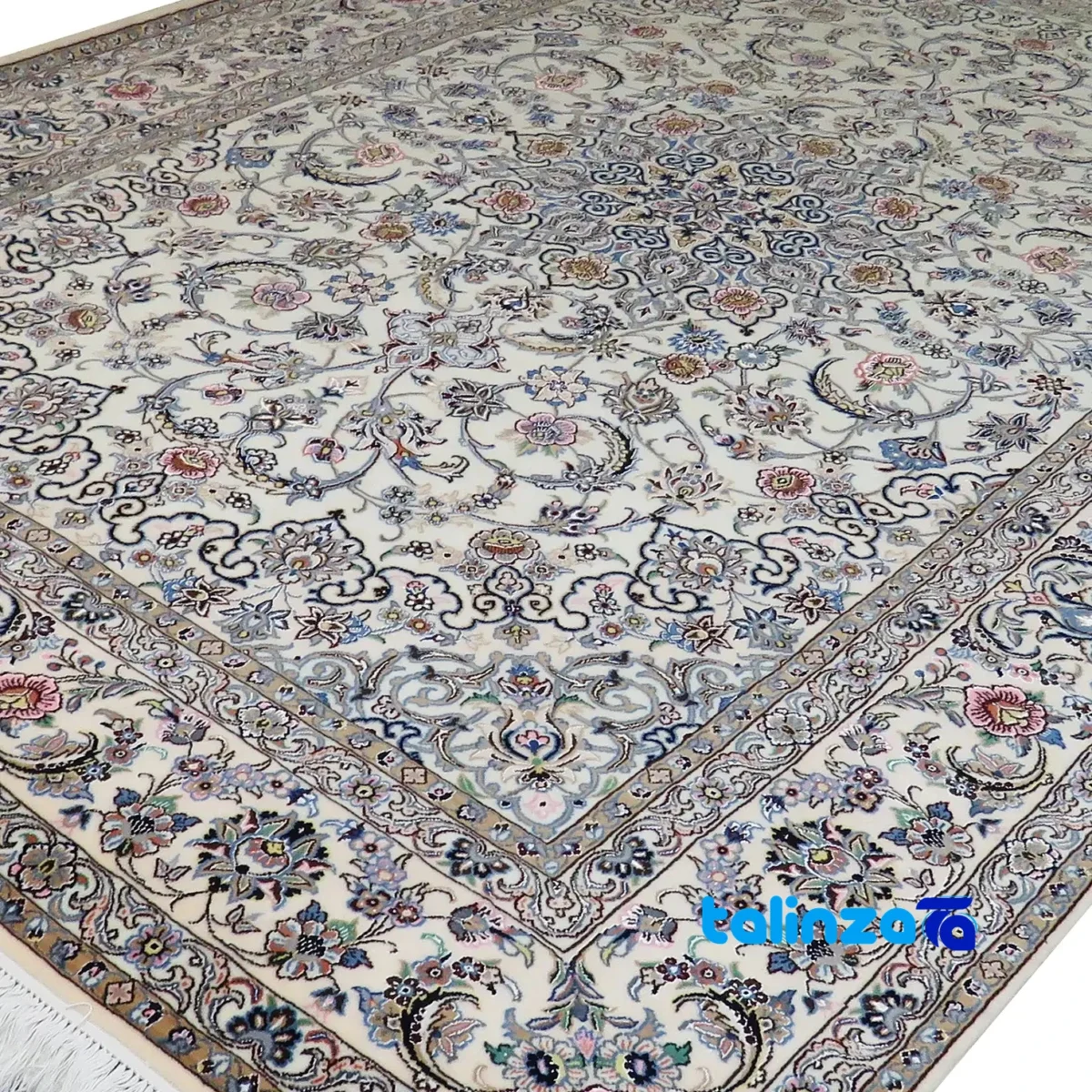 Detail view of Nain Handwoven Area Rug Elegant Design pile texture close-up