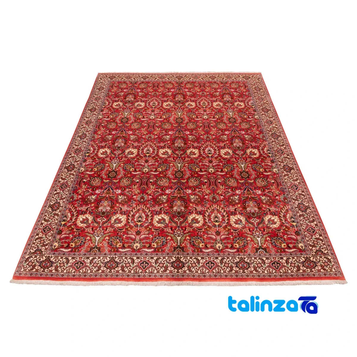 Si Persia Handwoven Carpet Elegant Red Design - Weave close-up showing material and craftsmanship