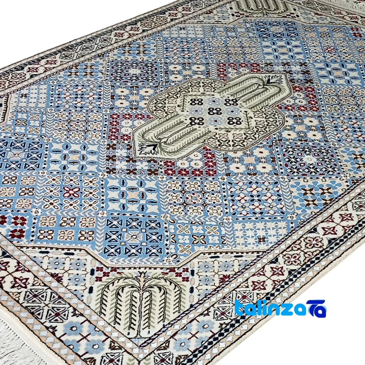 Nain Handwoven Carpet Blue Traditional Design - Detail view showing pile texture close-up