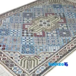 Nain Handwoven Carpet Blue Traditional Design - Detail view showing pile texture close-up